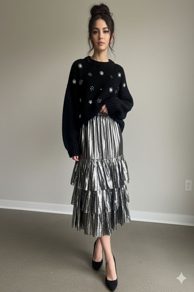Nostalgic Nomade Silver Striped Tiered Skirt