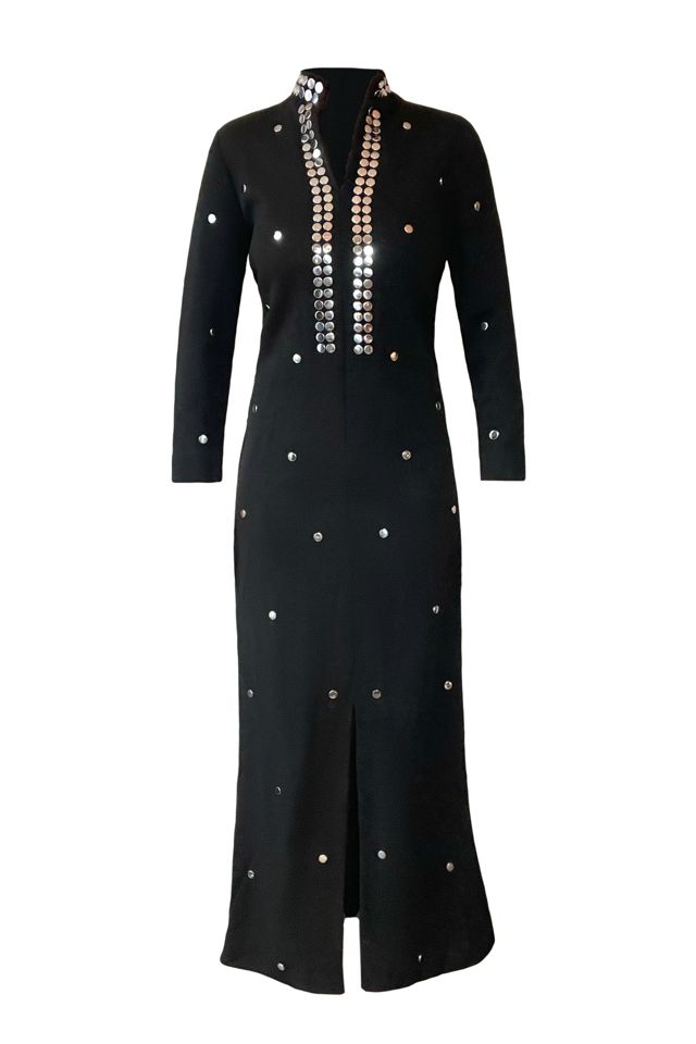 Nostaligic Nomade Black Studded Maxi Dress with Long Sleeves #1