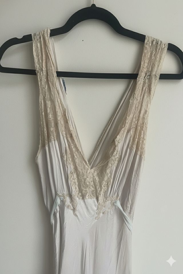 Nostalgic Nomade Ice Blue Silk Slip Dress with Lace Detail #2