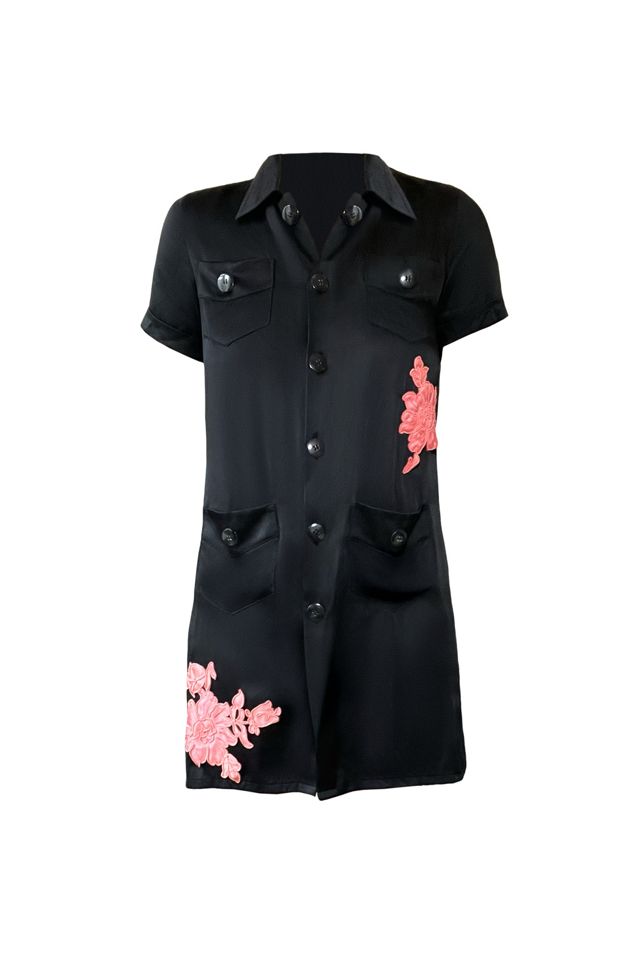 Nostalgic Nomade Black Silk Shirt Drss with Hot Pink Lace #1