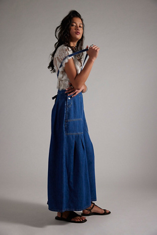 We The Free Arabella Denim Low Square Neck One-Piece Skirtall at Free People in Dark Wash, Size: XS