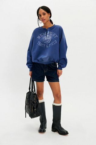 Daydreamer Newport Track & Field Henley by Free People in Blue, Size: L-XL/G-TG