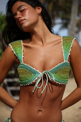 Capittana Lucy Crochet Bikini Top at Free People in Green, Size: M