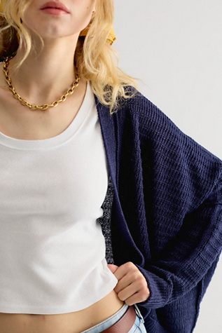 We The Free Mad About You Linen Cardi at Free People in Peacoat, Size: M/L