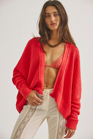 We The Free Mad About You Linen Cardi at Free People in Poppy Red, Size: XS/S