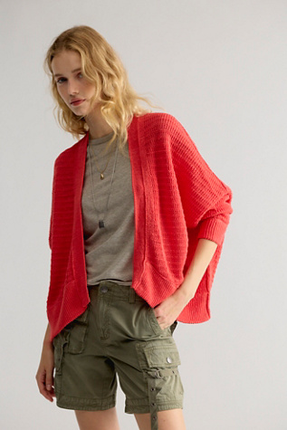 We The Free Mad About You Linen Cardi at Free People in Poppy Red, Size: XS/S