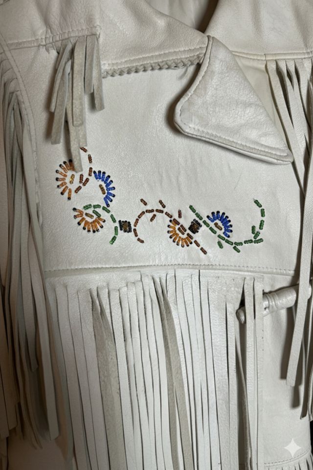 Nostalgic Nomade White Leather Fringe Embroidered Jacket #1