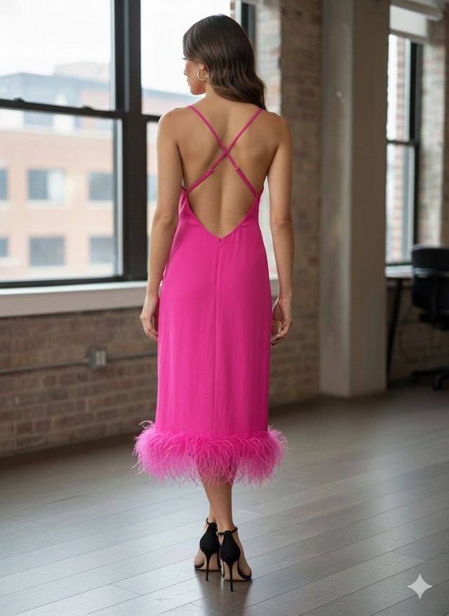 Nostalgic Nomade Magenta Fur Trimmed Dress #1