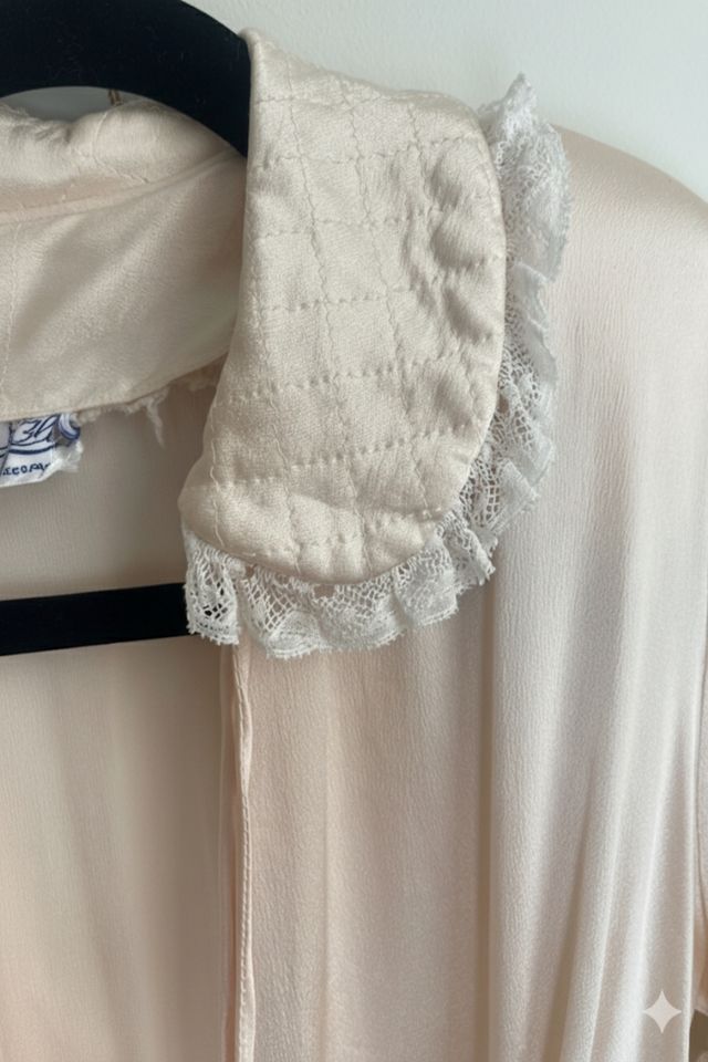 Nostalgic Nomade Soft Pink Satin Wrap House Dress w/ Lace Collar #1