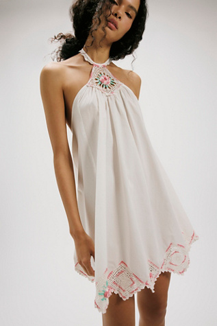 Crochet Gardens Mini Dress by Free People in White, Size: M