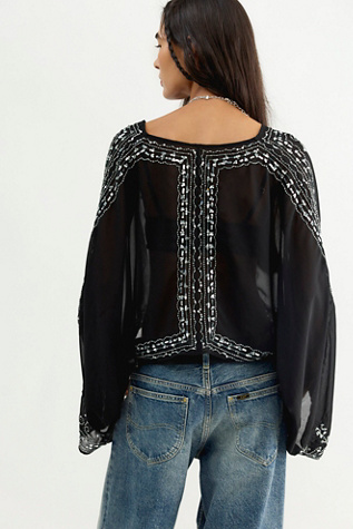 Женский топ Free People Calla Embellished Cape Top, цвет: Чёрный комбинированный — фото 3