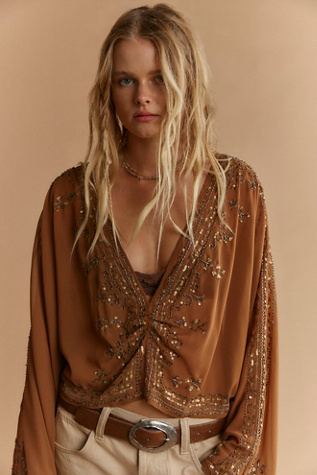 Calla Embellished Cape Top by Free People in Orange, Size: S
