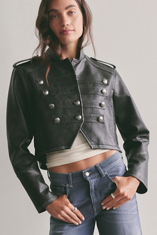 Ryland Vegan Leather Band Military Jacket by We The Free at Free People in Black, Size: XS