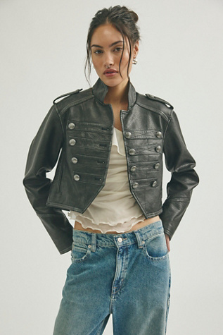 Ryland Vegan Leather Band Military Jacket by We The Free at Free People in Black, Size: XS