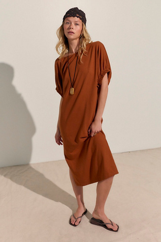 free people brown dress Women's Atlas Faux Suede Mini Dress, Chicory Coffee, L neckline * Smocked bodice * A Free People Lille Maxi Dress