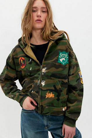 Found Camo Patchwork Zip-Up at Free People in Green, Size: Medium