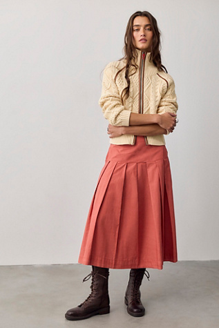 We The Free Skipper Pleated Chino Midi Skirt by Free People