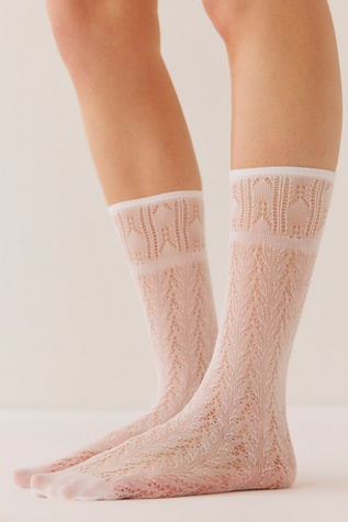 Erica Crochet Calf-Length Socks by Swedish Stockings at Free People in White