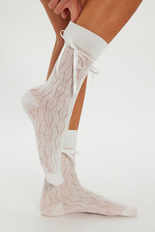 Bella Satin Bow Socks by High Heel Jungle at Free People in White
