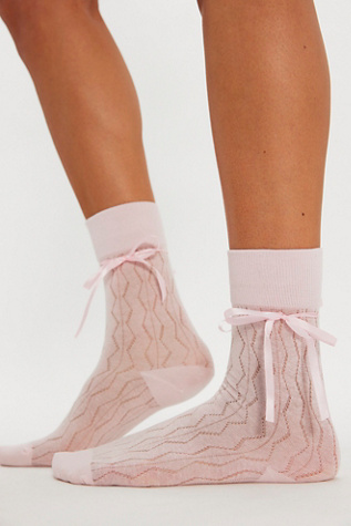 Bella Satin Bow Socks by High Heel Jungle at Free People in Pink