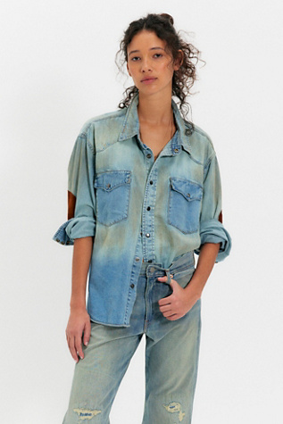 Женский топ Found Western Denim Button Down, цвет: Винтажный синий — фото 4