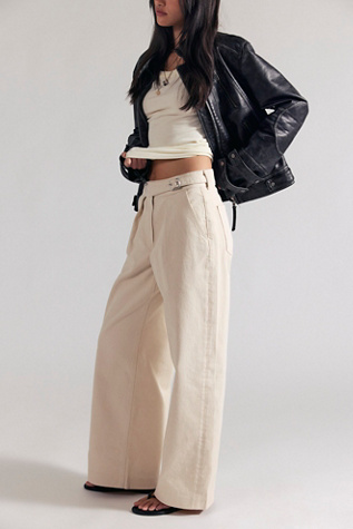 Buckle Up Wide-Leg Trousers by Free People in White, Size: US 10