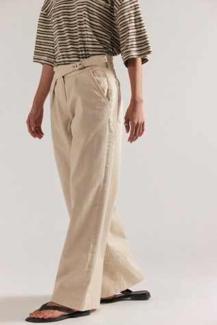 Buckle Up Wide-Leg Trousers by Free People in White, Size: US 10