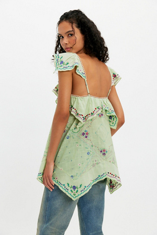Hankie Embroidered Tunic by Free People in Green, Size: L