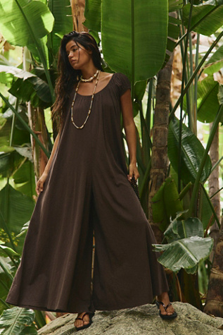 Amory One-Piece Cotton Scoop Neck Palazzo Jumpsuit by free-est at Free People in Brown, Size: L - Palazzo - Scoop Neck