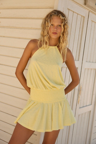 La La Luz High Halter Neck Jersey Mini Sundress by free-est at Free People in Yellow, Size: S