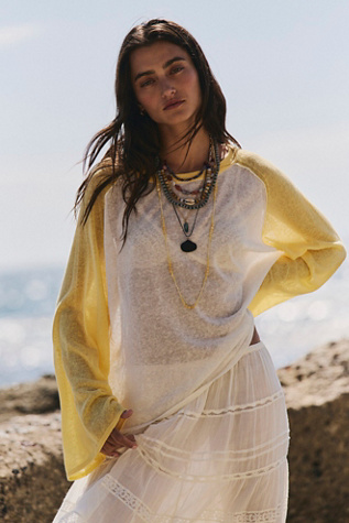 We The Free Go Team Fine Gauge Sweater at Free People in White, Size: S - Crew Neck