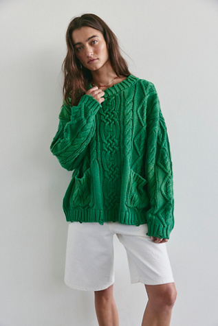 Found Cable Knit Sweater at Free People in Green, Size: L
