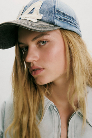 Hollie Varsity Denim Baseball Hat by Free People in Blue