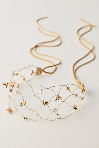 Lyrielle Wire Net Headband by Curried Myrrh at Free People in Gold