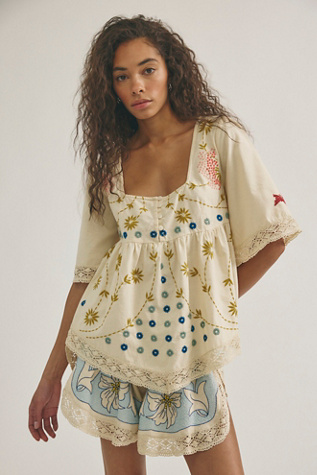 Fairytale In The Mossy Forest Babydoll Tunic by Free People in White, Size: M