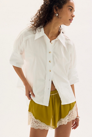 We The Free Seaside Cotton Button Down at Free People in Clean Ivory, Size: Large