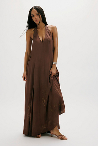 green emerald velvet dress Josie Off Shoulder Mesh Maxi Dress - Dark Brown main image 0