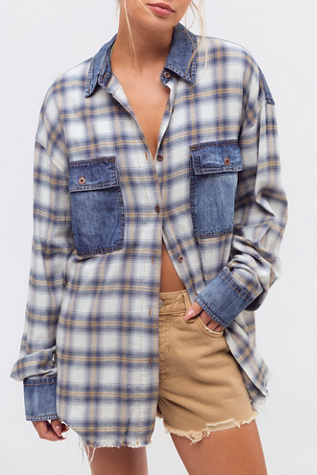 OneTeaspoon Oversized Flannel Shirt at Free People in Blue, Size: S