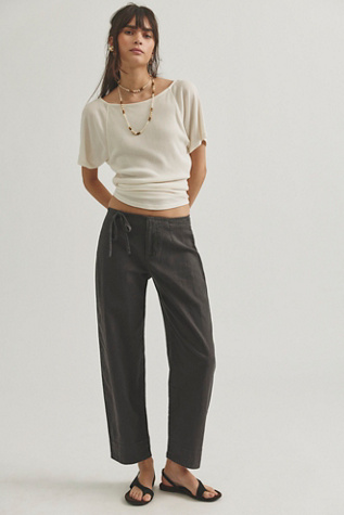Amelia Side-Tie Linen Pants by Free People in Black, Size: US 14