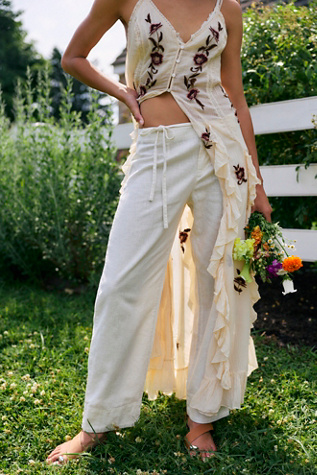 Pantalon en lin Amelia à liens latéraux