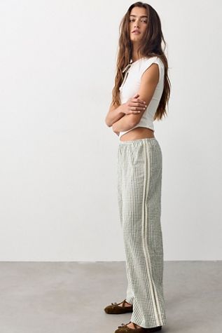 DONNI. Pantalon court en coton à rayures vichy