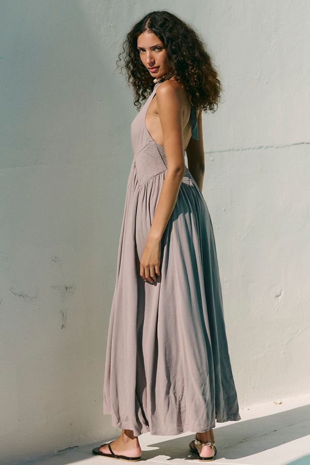 Heavenly Low Halter Neck Jersey Maxi Dress by free-est at Free People in Grey, Size: S