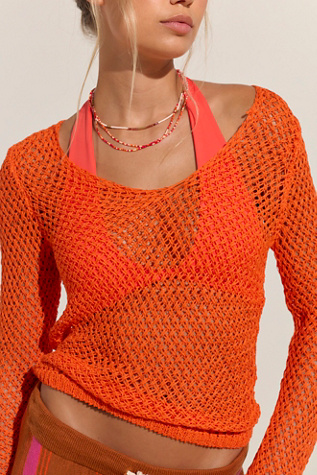 Coconut Knit Long Sleeve Scoop Neck Top by free-est at Free People in Orange, Size: M - Scoop Neck