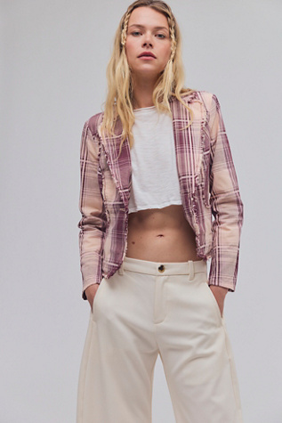 Whip Smart Distressed Plaid Blazer Jacket by We The Free at Free People in Purple, Size: S