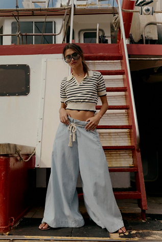 We The Free Harbor Wrap Wide Leg Jeans at Free People in Light Wash, Size: M