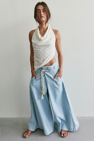 We The Free Harbor Wrap Wide Leg Jeans at Free People in Light Wash, Size: M