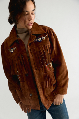 Found Embroidered Suede Fringe Jacket