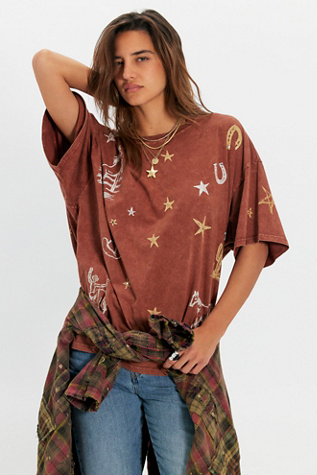 Daydreamer Country Doodles Oversized Tee at Free People in Brown