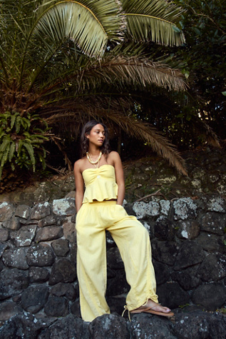 Lunasol Cotton-Linen Pant Set by free-est at Free People in Yellow, Size: L