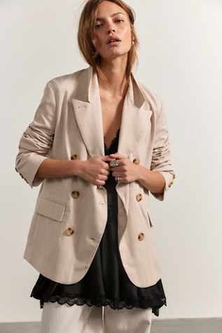 Dean Double Breasted Blazer Jacket by Free People in Tan, Size: XL